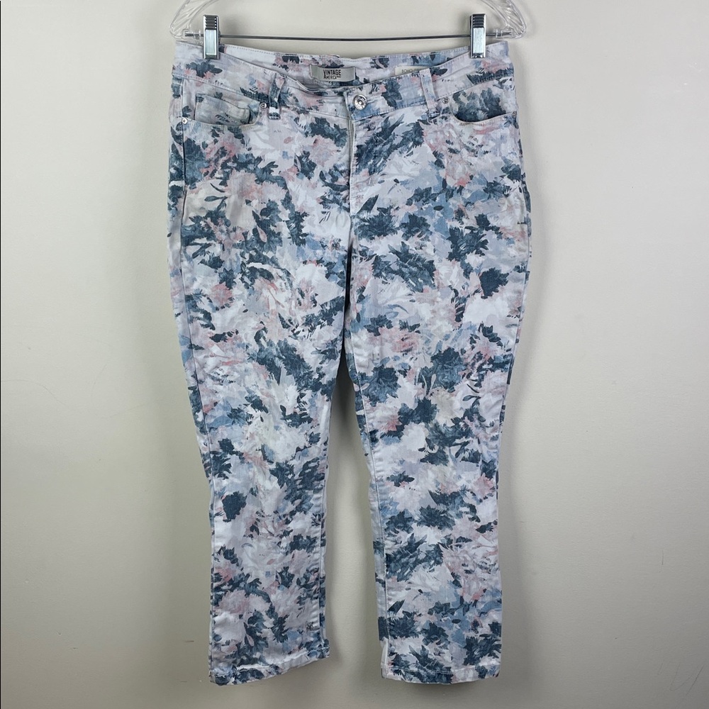 Vintage America Blues Boho Crop Jean Faded Floral